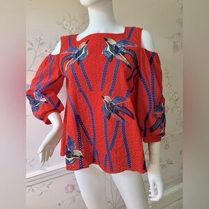 TANYA TAYLOR embroidered eyelet off shoulder top size 4